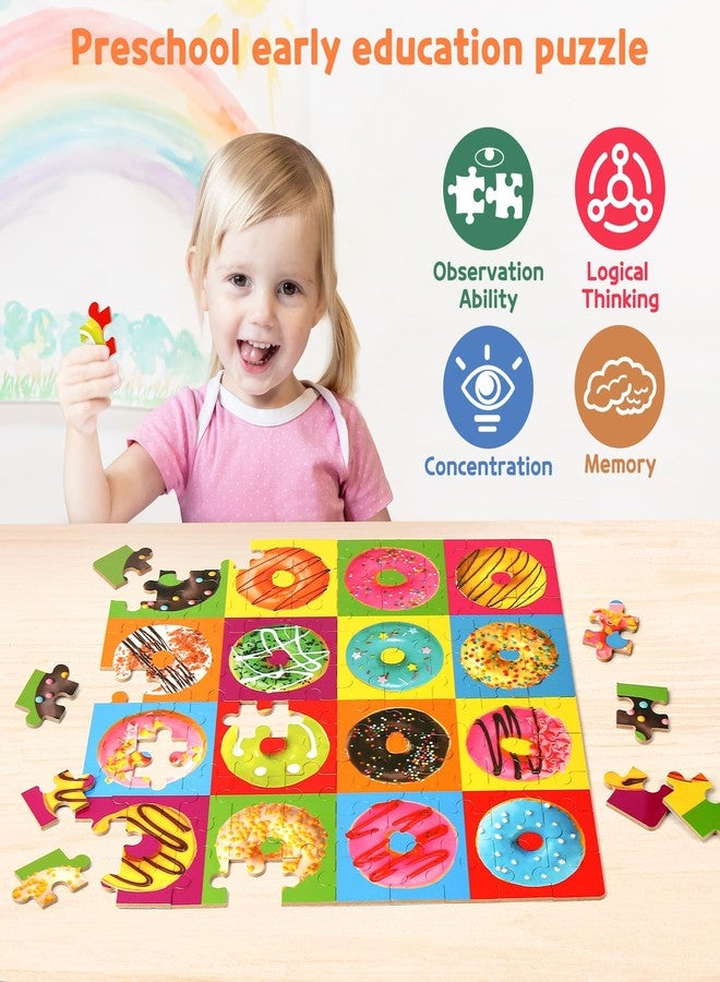 SYNARRY 100 Piece Wooden Puzzles for Kids Ages 4-8, Donuts Jigsaw Puzzle for Kids Ages 4-6 8-10 Teens, Educational Puzzles for 4 5 6 7 8 9 Years Old, Easter Basket Stuffers Valentines Day Gift for Kid - Image 5